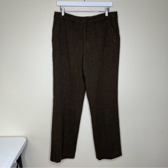 Chaps Wool Herringbone Straight Leg Poly Lined Brown Tan Pant Womens Size 12 - Picture 13 of 13